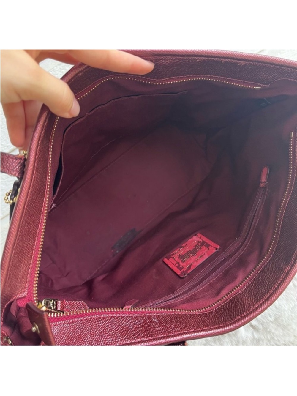 COACH Burgundy Metallic Ava City Metro Tote Shoulder Bag Gallery Laptop Work Bag - Picture 12 of 12